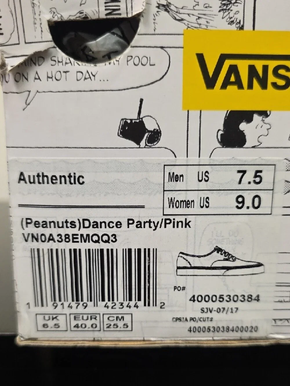 Vans x Peanuts Dance Party Pink Men’s 7.5 Women’s 9 New